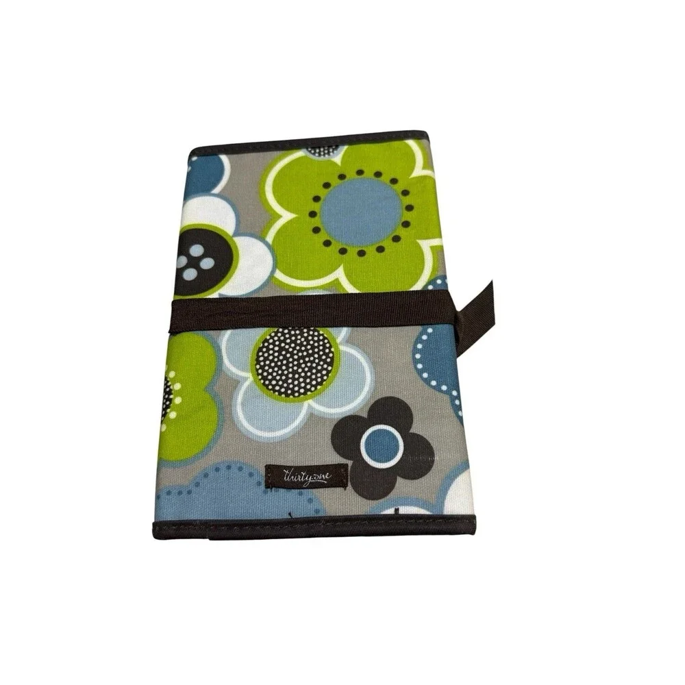 Thirty-One Fold & Go Organizer Floral Notepad Portfolio Blue Green Brown
